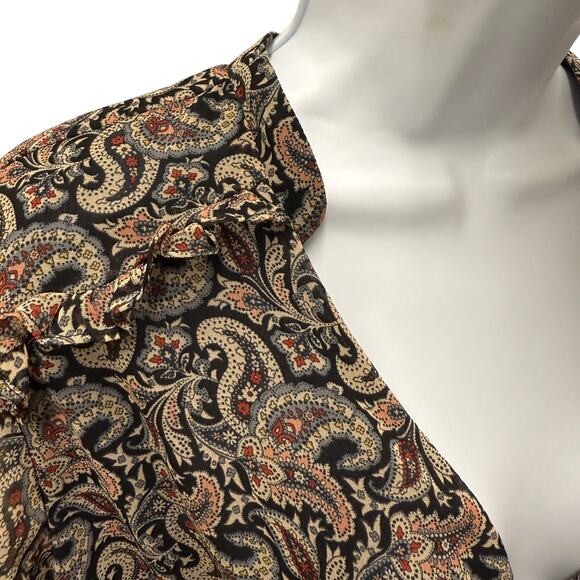 Zara Womens SZ M printed mini dress brown paisley floral pink blue long sleeve - Picture 5 of 6